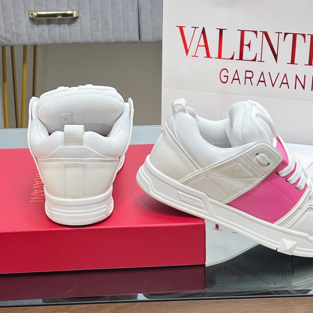 VALENTINO 25S GARAVANI OPEN SKATE SNEAKERS IN WHITE MIX PINK LAMBSKIN STYLE 10