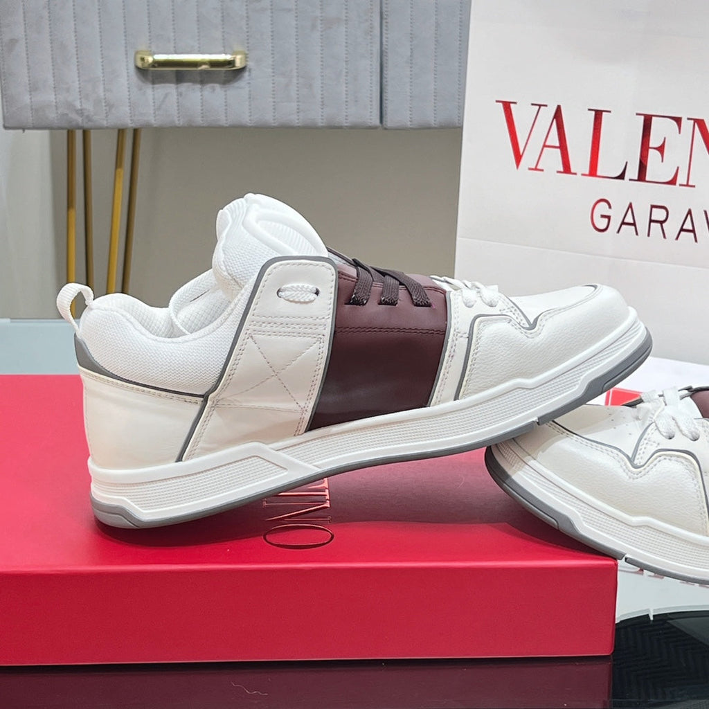 VALENTINO 25S GARAVANI OPEN SKATE SNEAKERS IN WHITE MIX BROWN LAMBSKIN STYLE 15