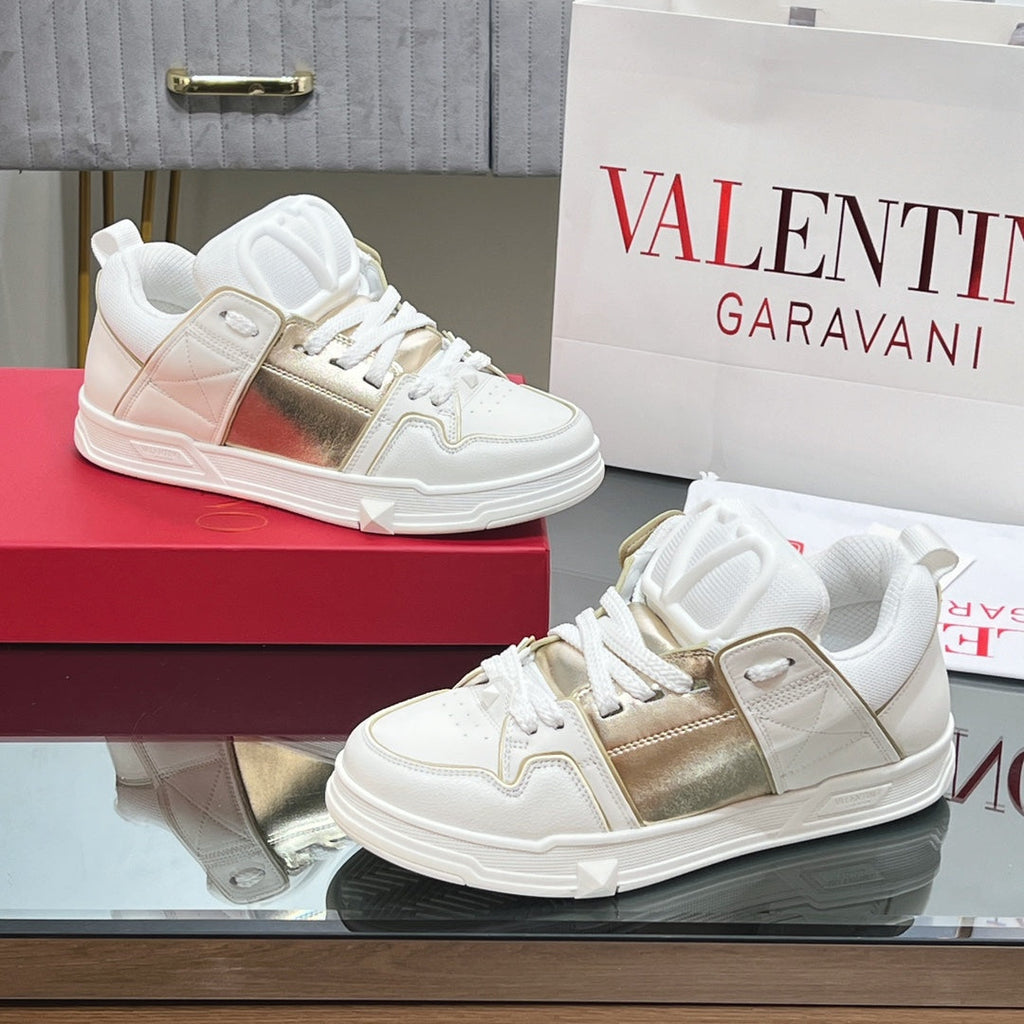 VALENTINO 25S GARAVANI OPEN SKATE SNEAKERS IN WHITE MIX GOLD LAMBSKIN STYLE 14