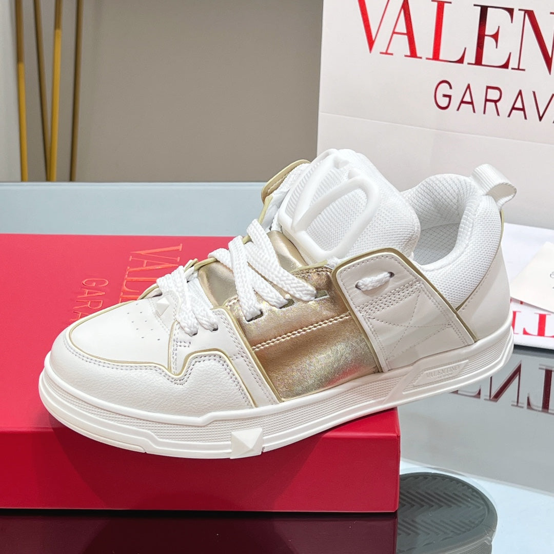 VALENTINO 25S GARAVANI OPEN SKATE SNEAKERS IN WHITE MIX GOLD LAMBSKIN STYLE 14