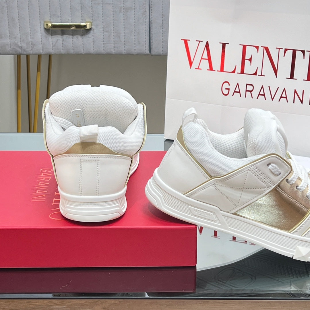 VALENTINO 25S GARAVANI OPEN SKATE SNEAKERS IN WHITE MIX GOLD LAMBSKIN STYLE 14