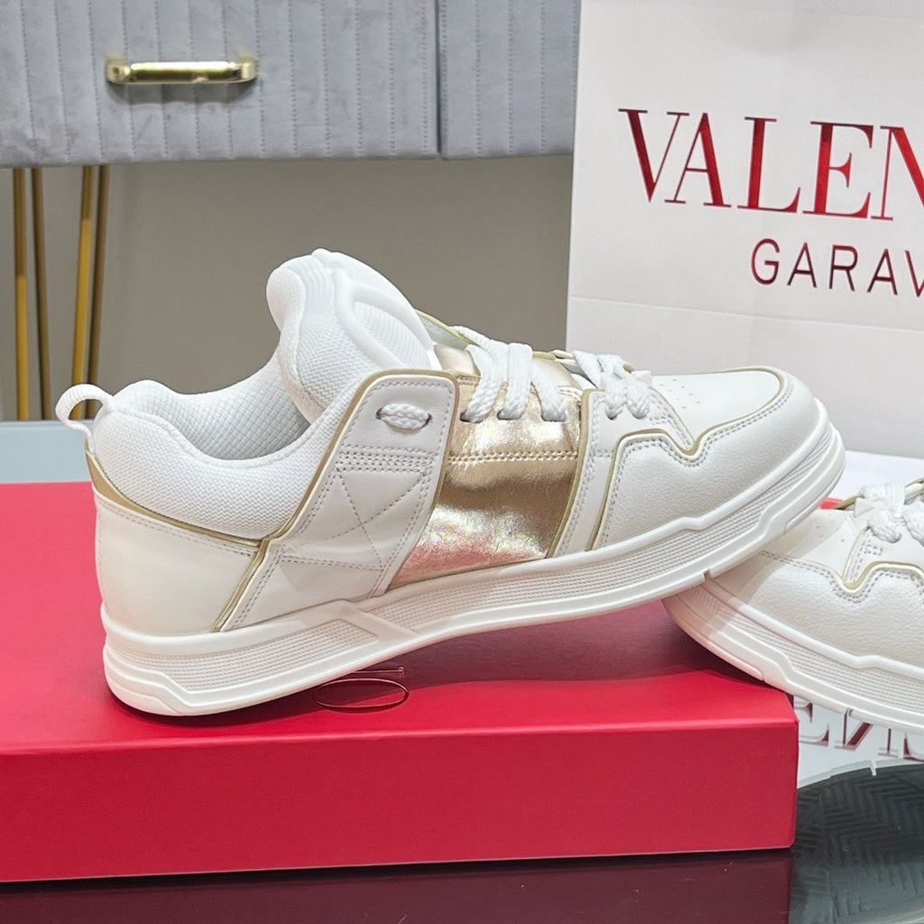 VALENTINO 25S GARAVANI OPEN SKATE SNEAKERS IN WHITE MIX GOLD LAMBSKIN STYLE 14