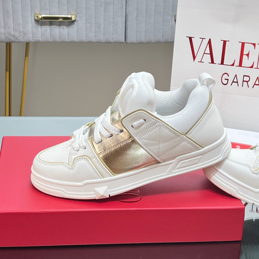 VALENTINO 25S GARAVANI OPEN SKATE SNEAKERS IN WHITE MIX GOLD LAMBSKIN STYLE 14