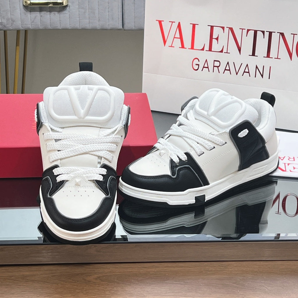 VALENTINO 25S GARAVANI OPEN SKATE SNEAKERS IN WHITE MIX BLACK LAMBSKIN STYLE 8
