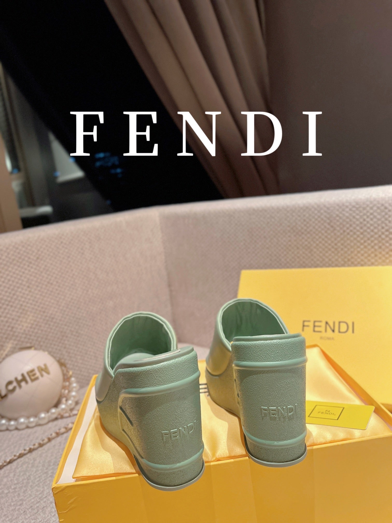 FENDI BAGUETTE WEDGE PLATFORM  85MM IN SEAFOAM GREEN CALFSKIN