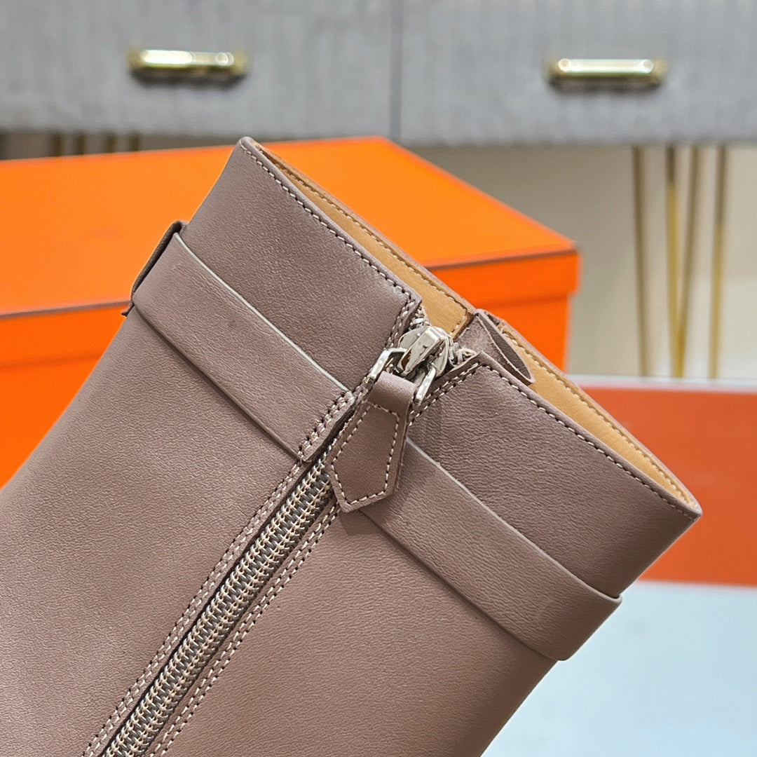 HM 25S SAINT GERMAIN ANKLE BOOTS 90 MM IN TAUPE BROWN LAMBSKIN WITH SILVER HARDWARE