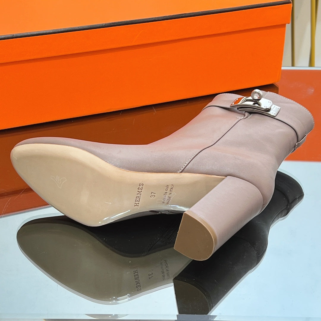 HM 25S SAINT GERMAIN ANKLE BOOTS 90 MM IN TAUPE BROWN LAMBSKIN WITH SILVER HARDWARE