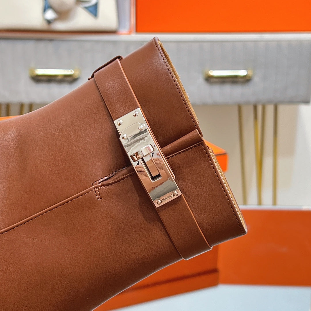 HM 25S SAINT GERMAIN ANKLE BOOTS 90 MM IN BROWN LAMBSKIN WITH SILVER HARDWARE