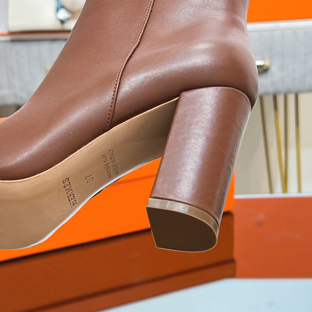 HM 25S SAINT GERMAIN ANKLE BOOTS 90 MM IN BROWN LAMBSKIN WITH SILVER HARDWARE