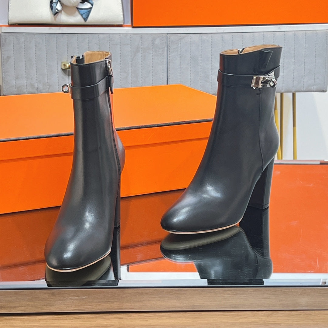 HM 25S SAINT GERMAIN ANKLE BOOTS 90 MM IN BLACK LAMBSKIN WITH SILVER HARDWARE