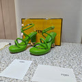 FENDI CHUNKY HIGH-HEELED SANDAL IN SHAMROCK GREEN CALFKIN WITH GOLD HARDWARE