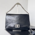 BB SOFT FLAP BAG 36 IN BLACK PEACH CALFSKIN SILVER HARDWARE