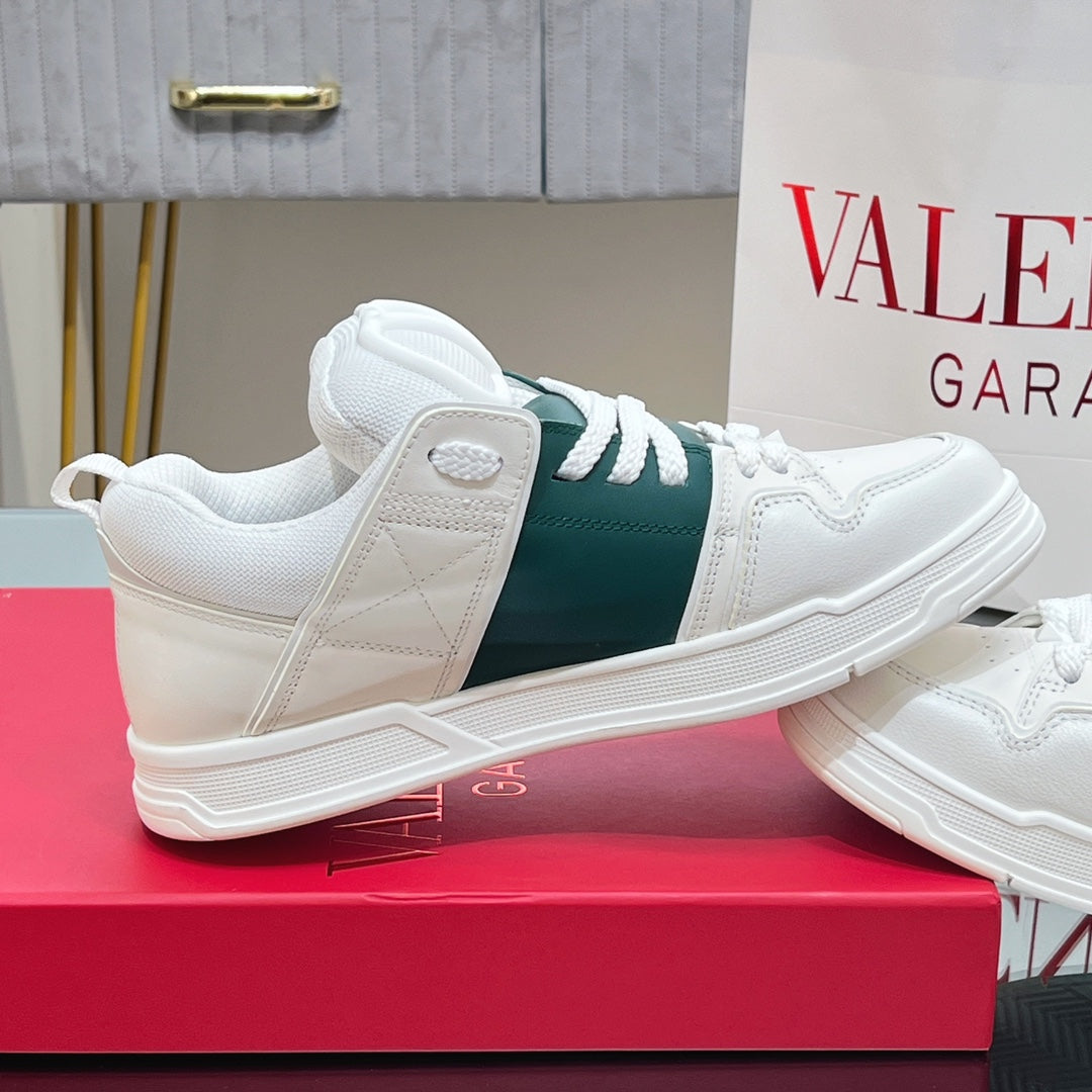 VALENTINO 25S GARAVANI OPEN SKATE SNEAKERS IN WHITE MIX DARK GREEN LAMBSKIN STYLE 12
