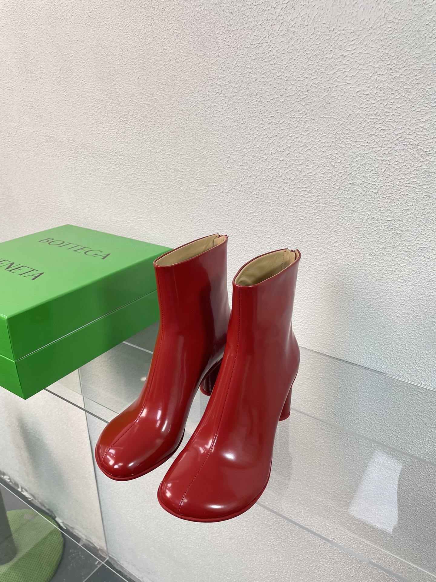 ATOMIC ANKLE BOOT IN RUBY RED CALFSKIN 75 MM