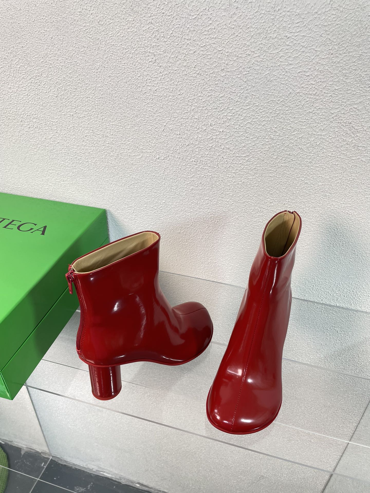 ATOMIC ANKLE BOOT IN RUBY RED CALFSKIN 75 MM