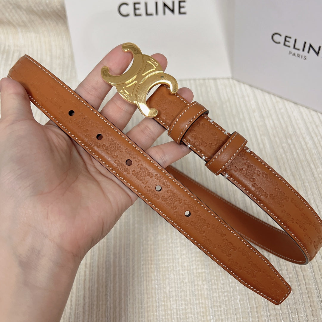 Medium Triomphe Belt 25mm Tan Calfskin with Triomphe Embossed Ghw