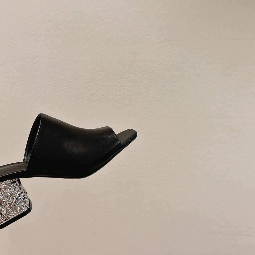 GLAM MULE 60 BLACK LAMBSKIN