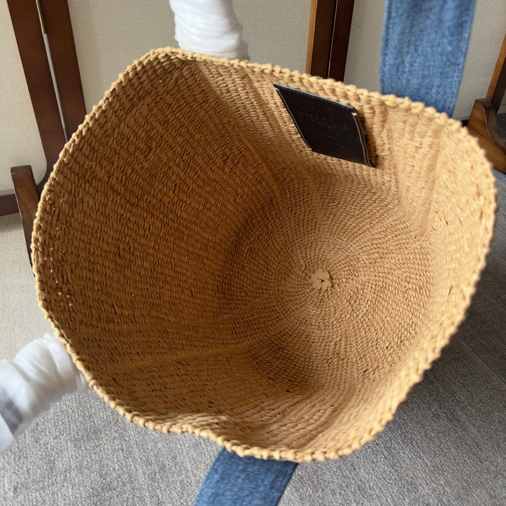 LAGRE WOODY TOTE BAG 48 IN NATURAL FIBERS BLUE DENIM BLACK CALFSKIN