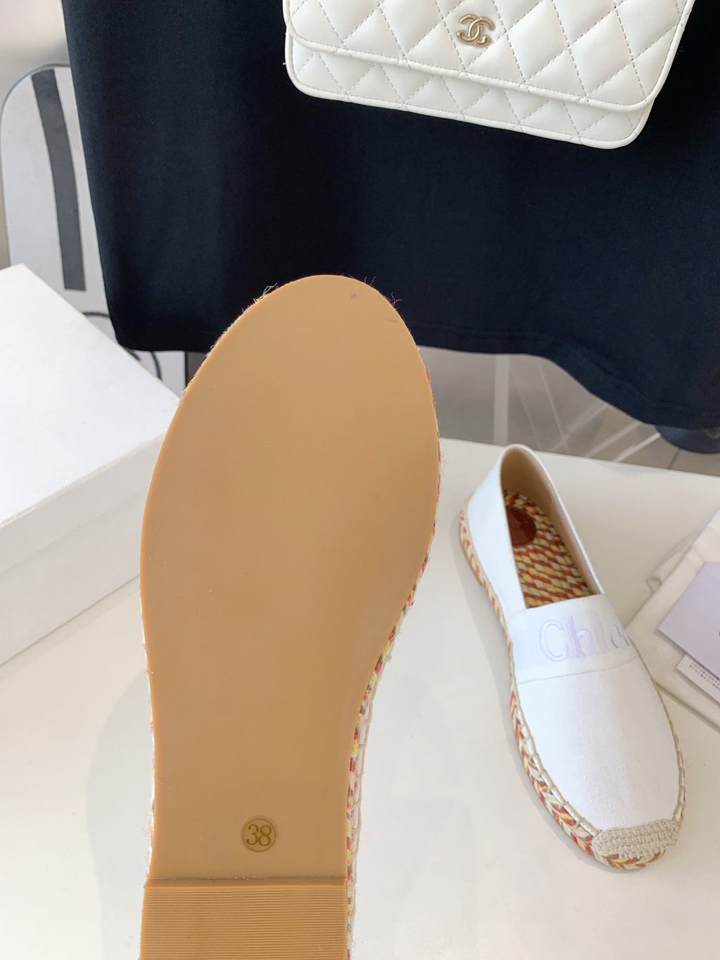 CHLOÉ LOAFER SHOES IN WHITE DENIM AND WOVEN RAFFIA