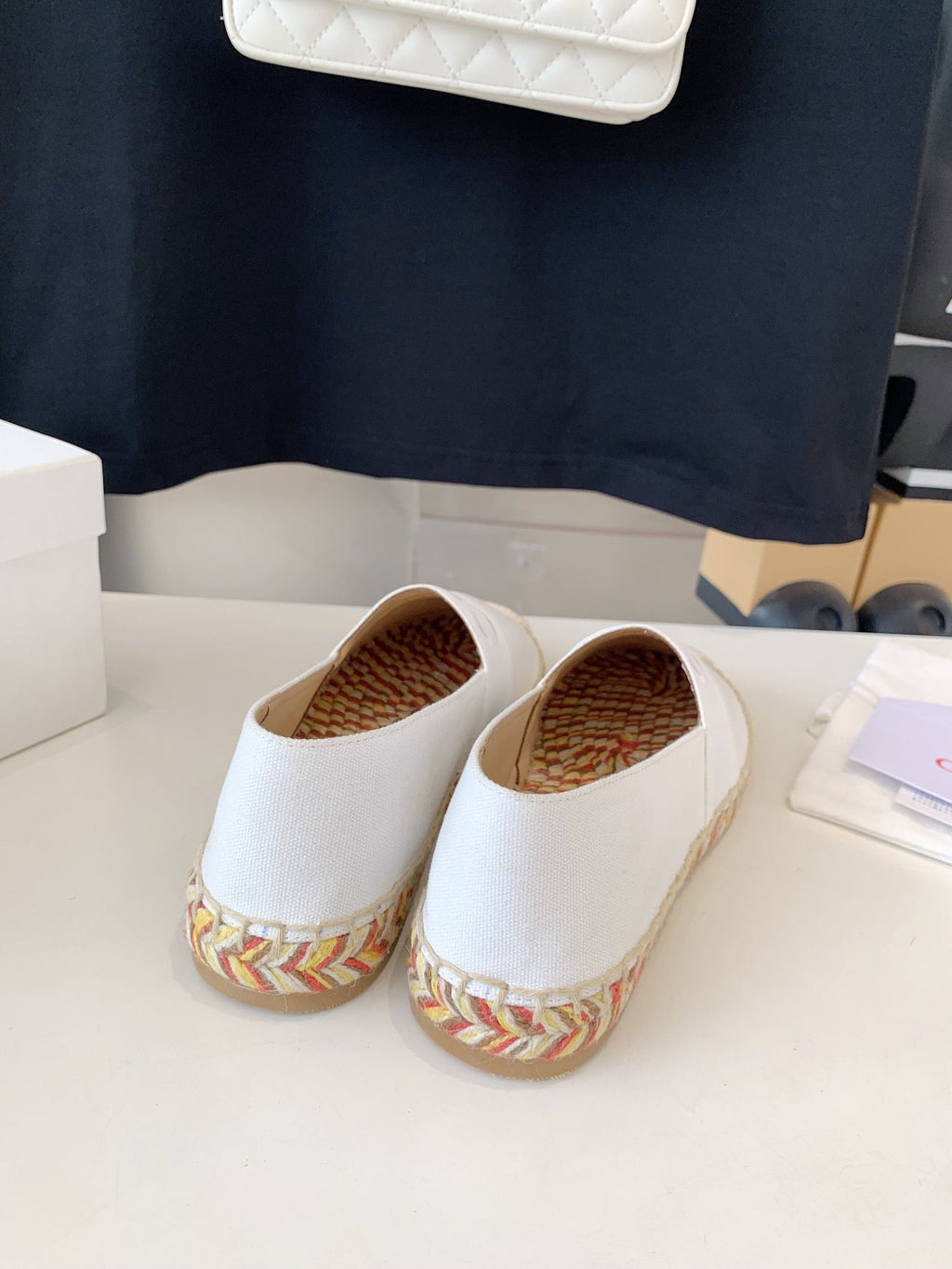 CHLOÉ LOAFER SHOES IN WHITE DENIM AND WOVEN RAFFIA