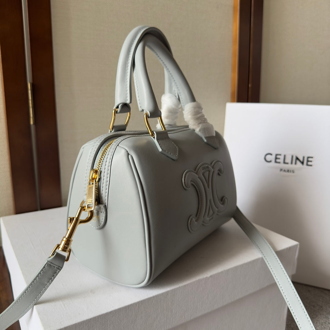 EMBOSSED CELINE TOP HANDLE BAG 20 IN GREY CALFSKIN