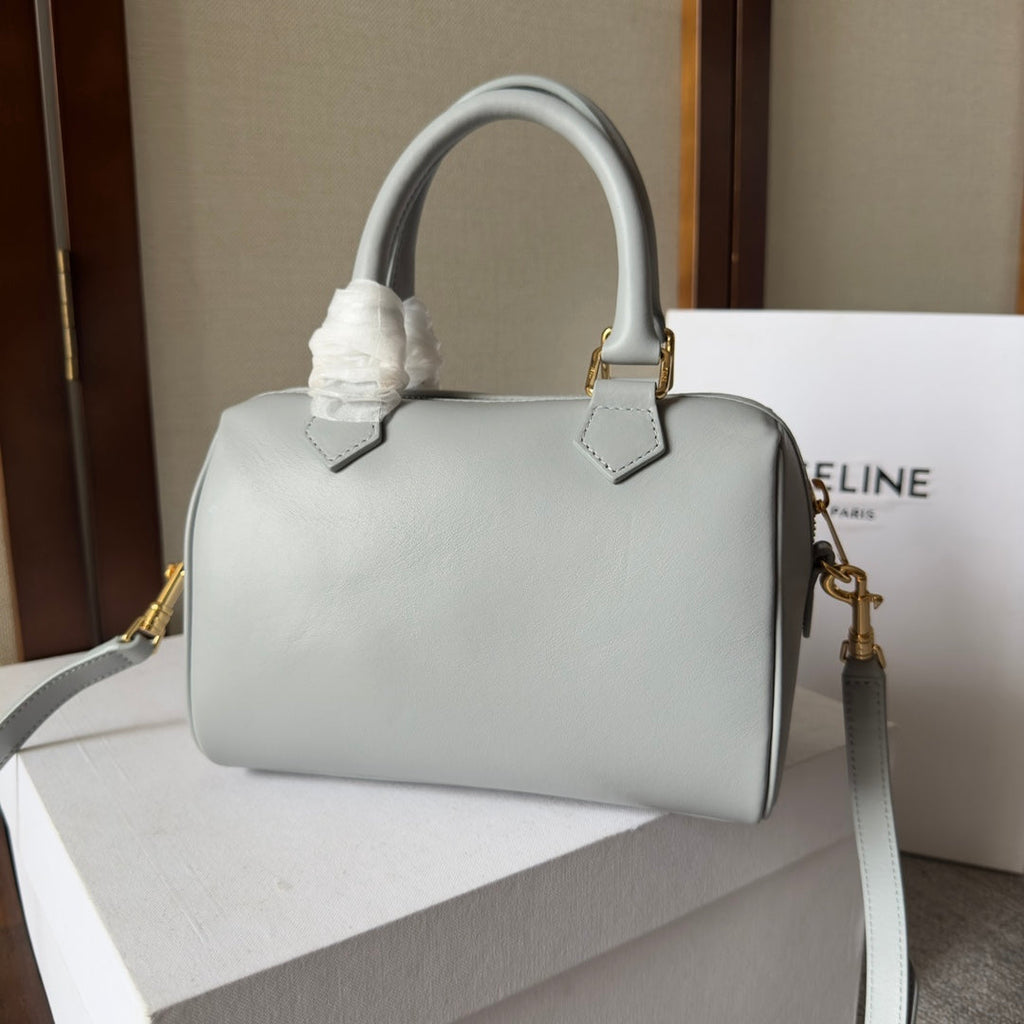 EMBOSSED CELINE TOP HANDLE BAG 20 IN GREY CALFSKIN