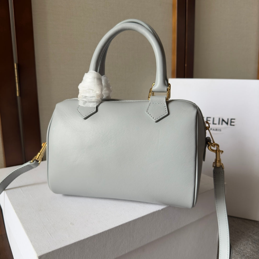 EMBOSSED CELINE TOP HANDLE BAG 20 IN GREY CALFSKIN