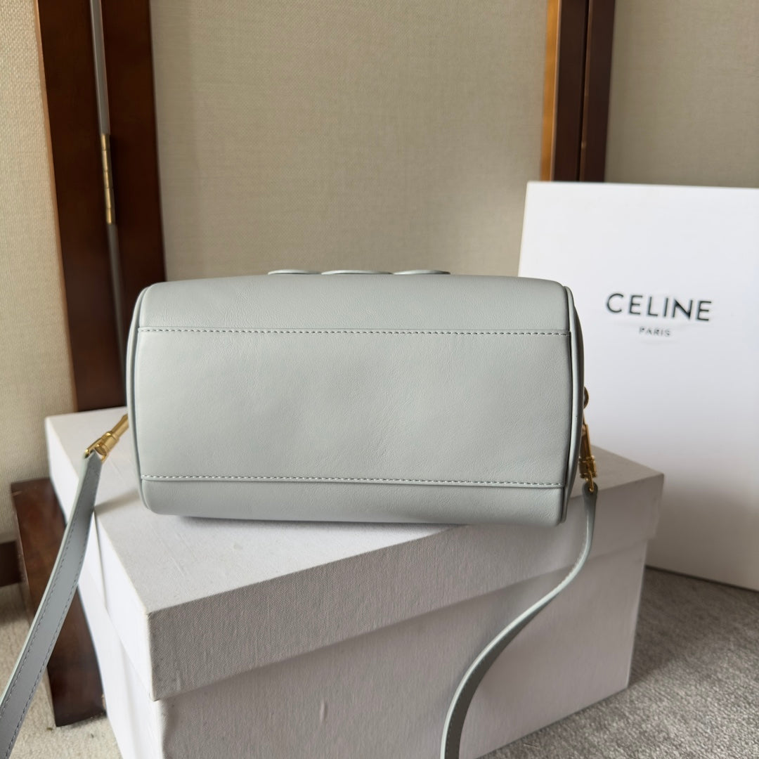 EMBOSSED CELINE TOP HANDLE BAG 20 IN GREY CALFSKIN