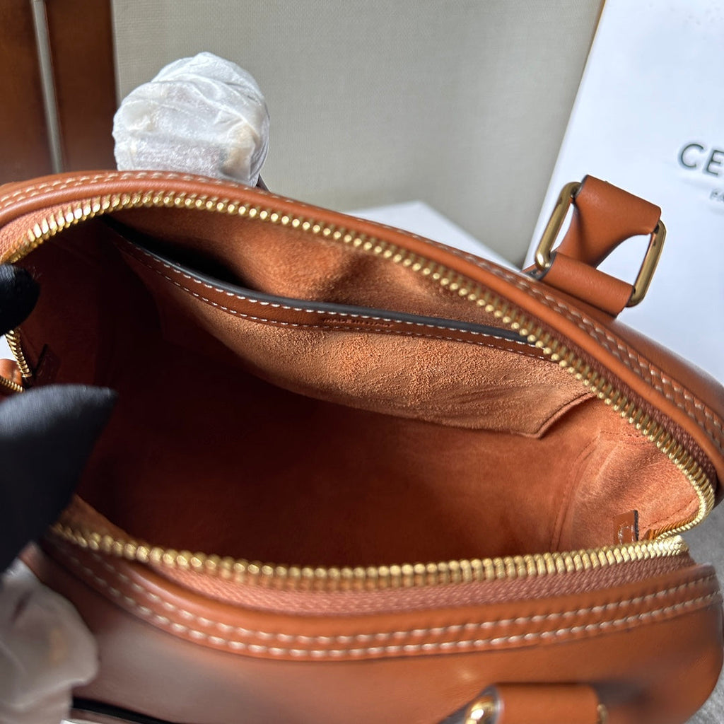 EMBOSSED CELINE TOP HANDLE BAG 20 IN BROWN CALFSKIN