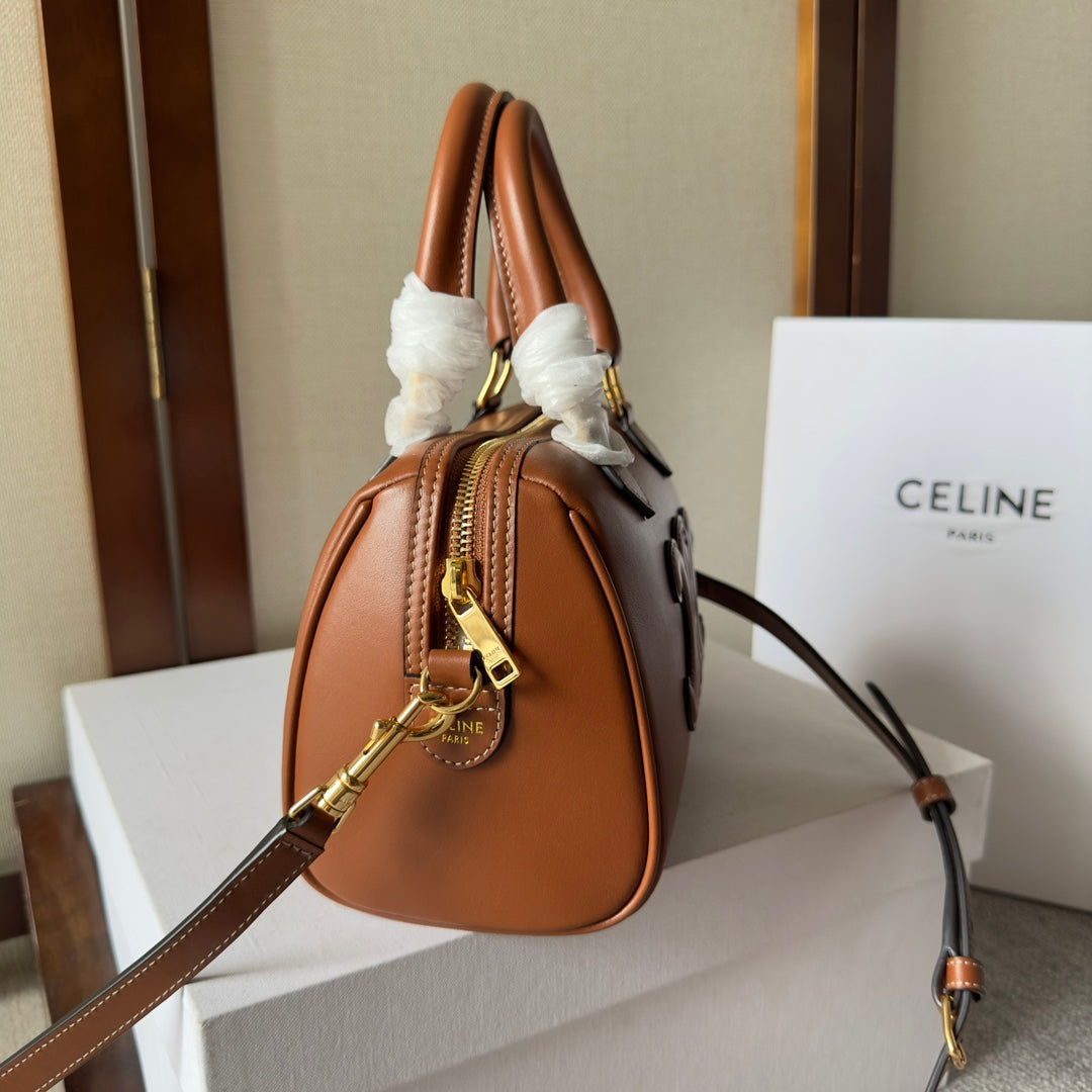 EMBOSSED CELINE TOP HANDLE BAG 20 IN BROWN CALFSKIN