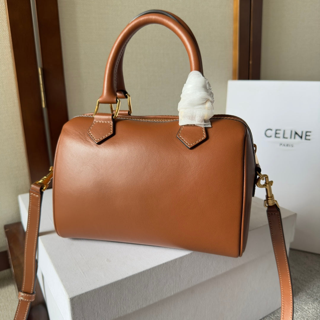 EMBOSSED CELINE TOP HANDLE BAG 20 IN BROWN CALFSKIN