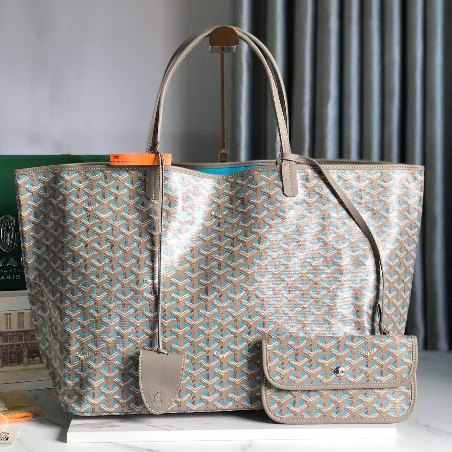 SAINT LOUIS PM 40 IN GREY MIX BLUE GOYARDINE CANVAS AND CALFSKIN