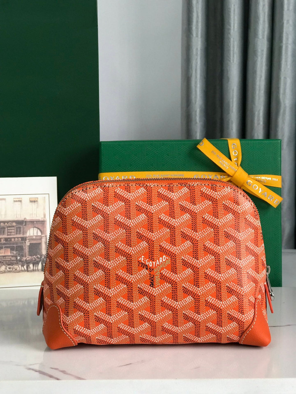 VENDÔME COSMETIC POUCH 17 IN ORANGE GOYARDINE CANVAS AND CALFSKIN TRIM