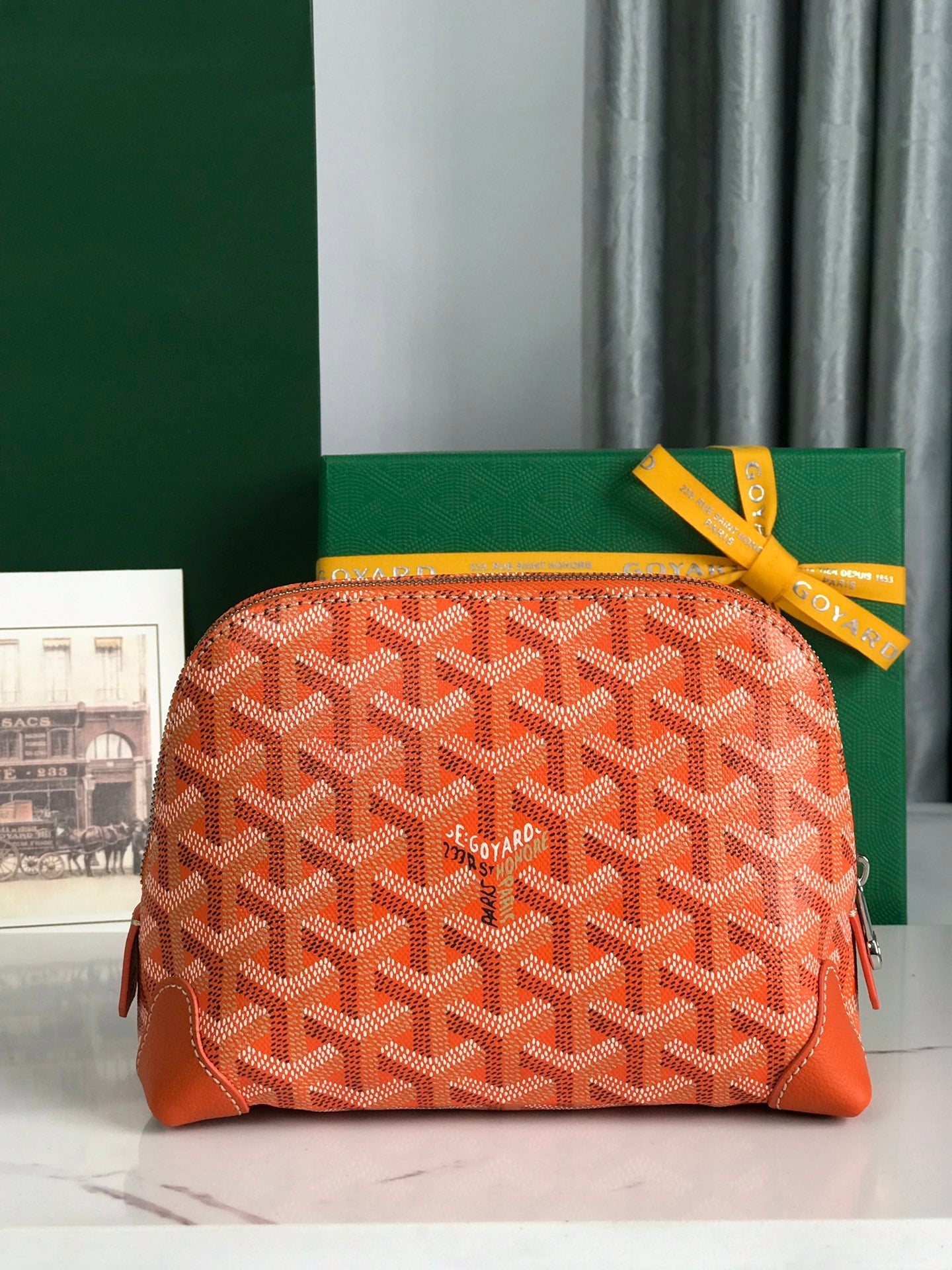 VENDÔME COSMETIC POUCH 17 IN ORANGE GOYARDINE CANVAS AND CALFSKIN TRIM