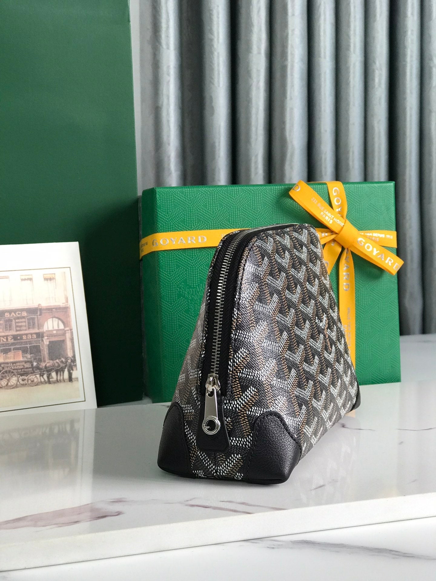 VENDÔME COSMETIC POUCH 17 IN BLACK GOYARDINE CANVAS AND CALFSKIN TRIM