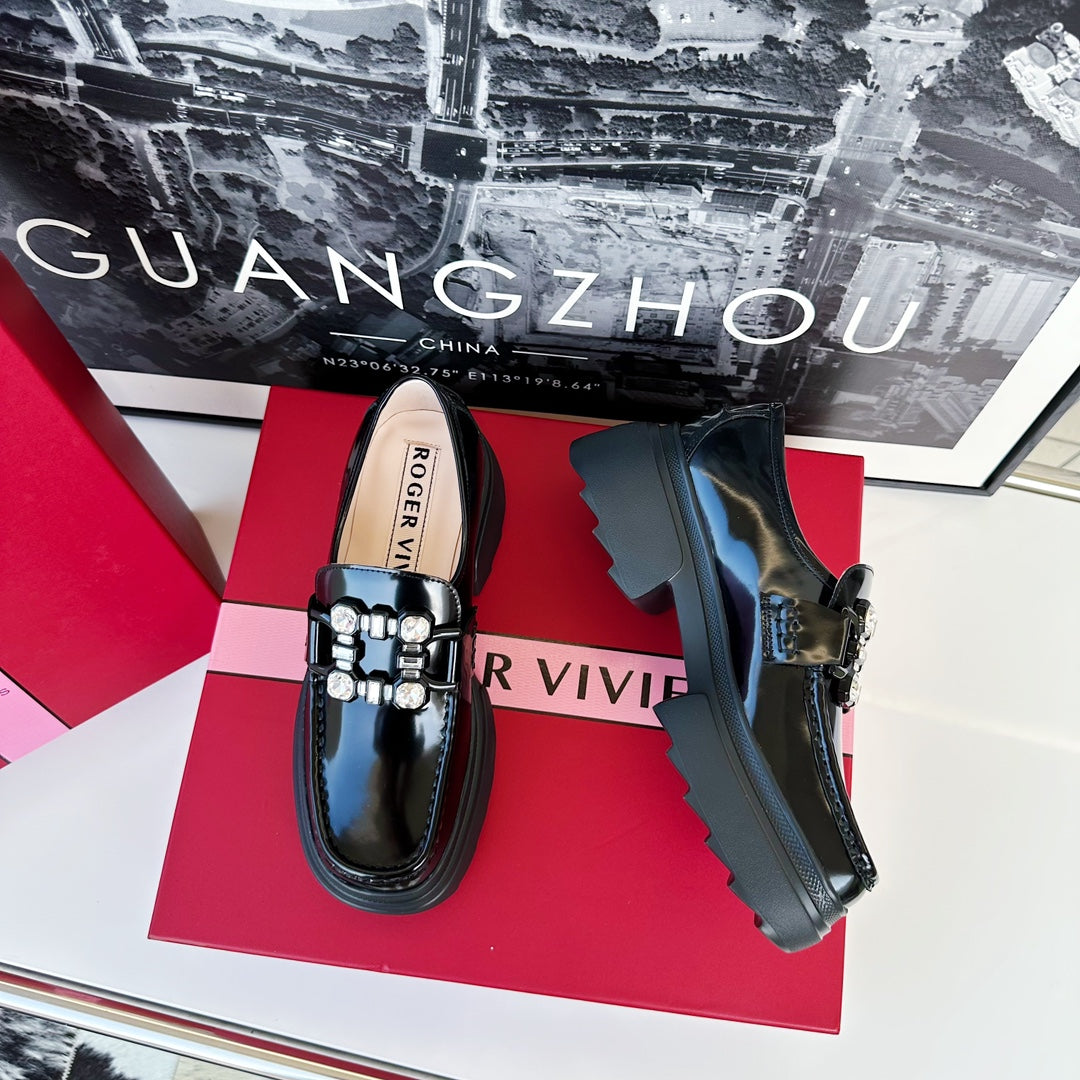 VIV' RANGERS LOAFERS IN BLACK SHINY CALFSKIN STRASS BUCKLE