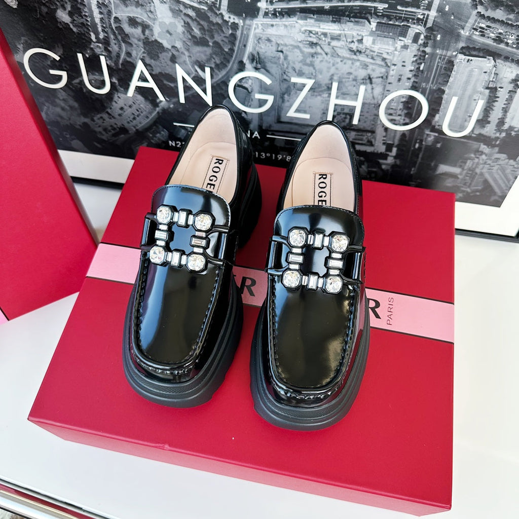 VIV' RANGERS LOAFERS IN BLACK SHINY CALFSKIN STRASS BUCKLE