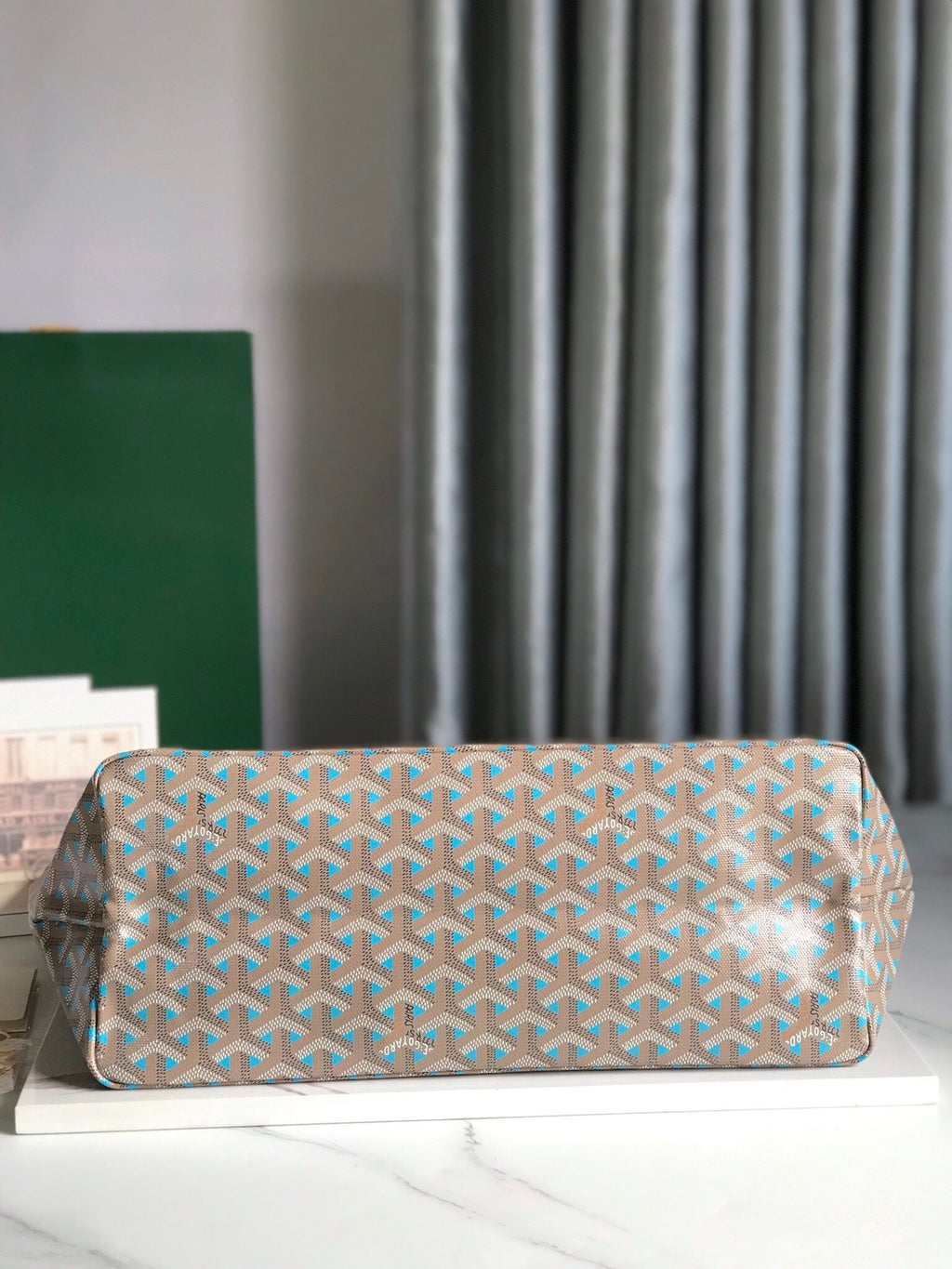 SAINT LOUIS PM 34 IN GREY MIX BLUE GOYARDINE CANVAS AND CALFSKIN