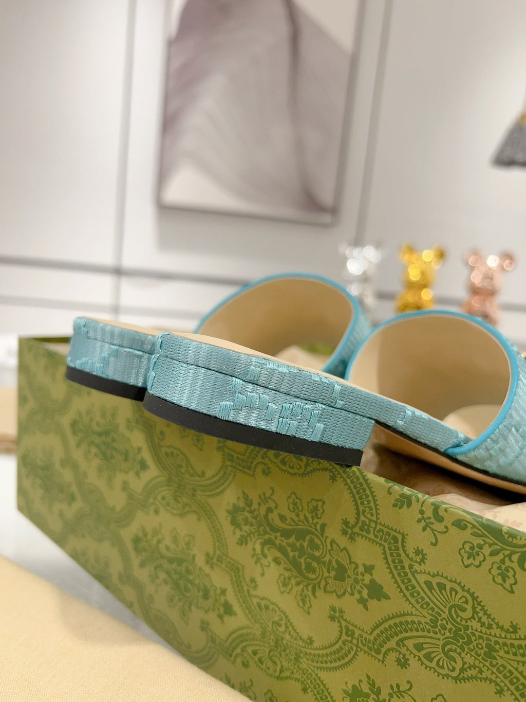 GG CHUNKY SLIDE SANDAL BLUE SKY CALFSKIN