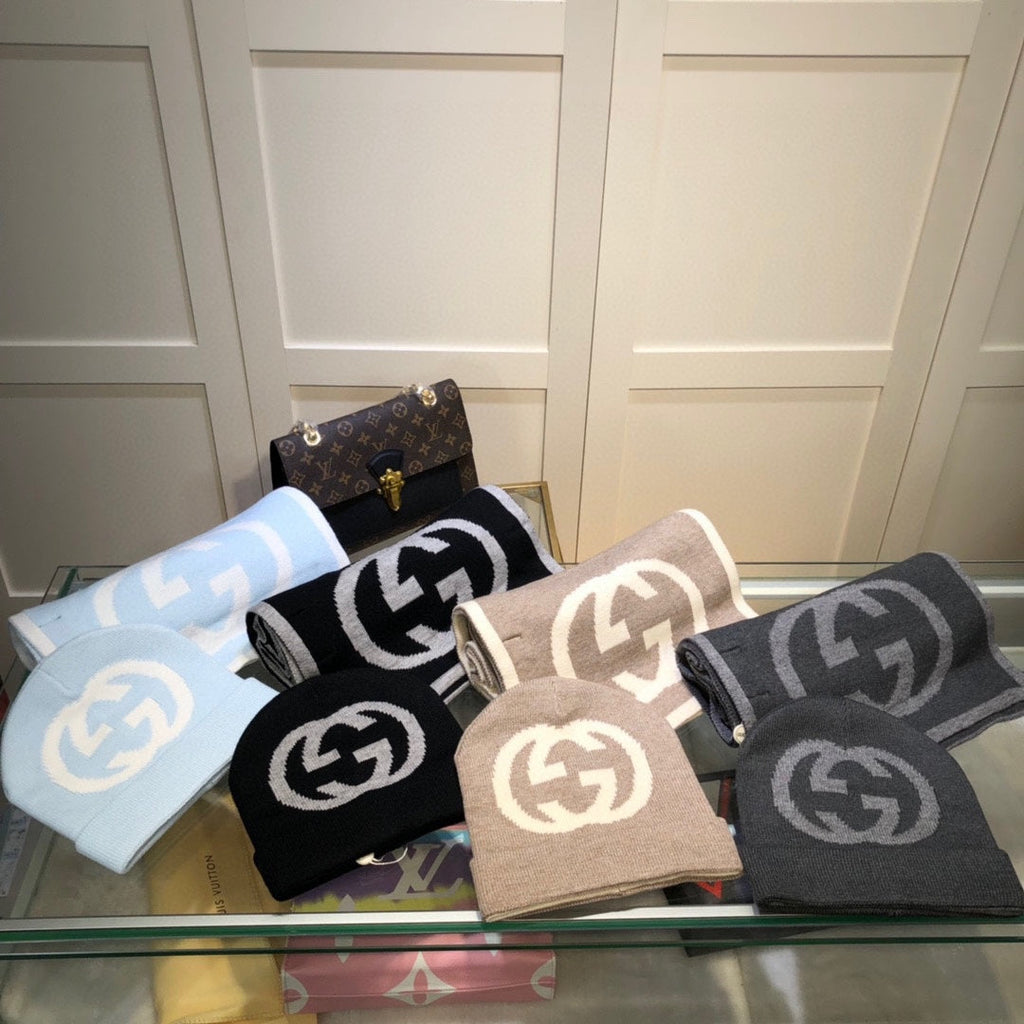 SET HAT AND SCARF IN BLACK MIX LIGHT GRAY CASHMERE 946329