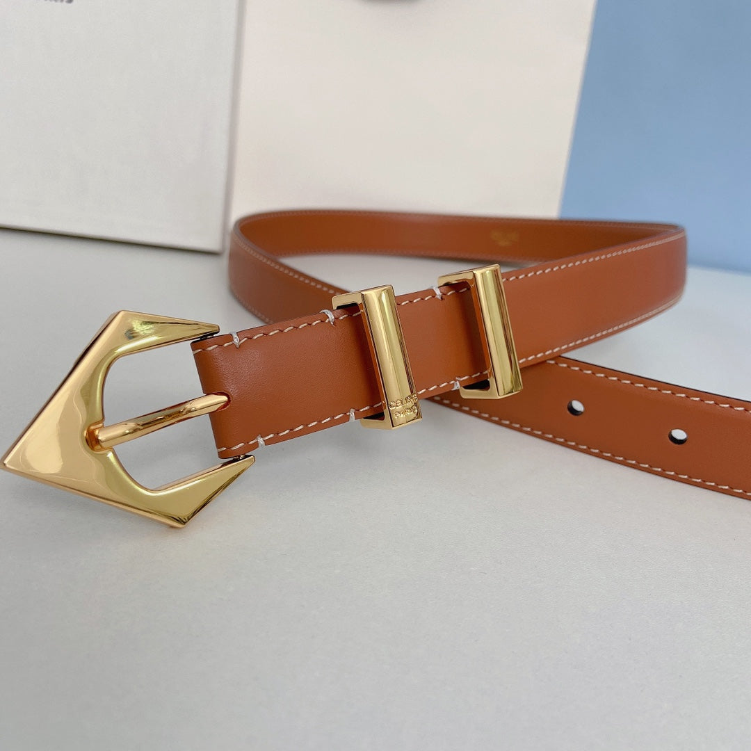 Medium Spike Belt 25mm Tan Calfskin Loop Gold Ghw