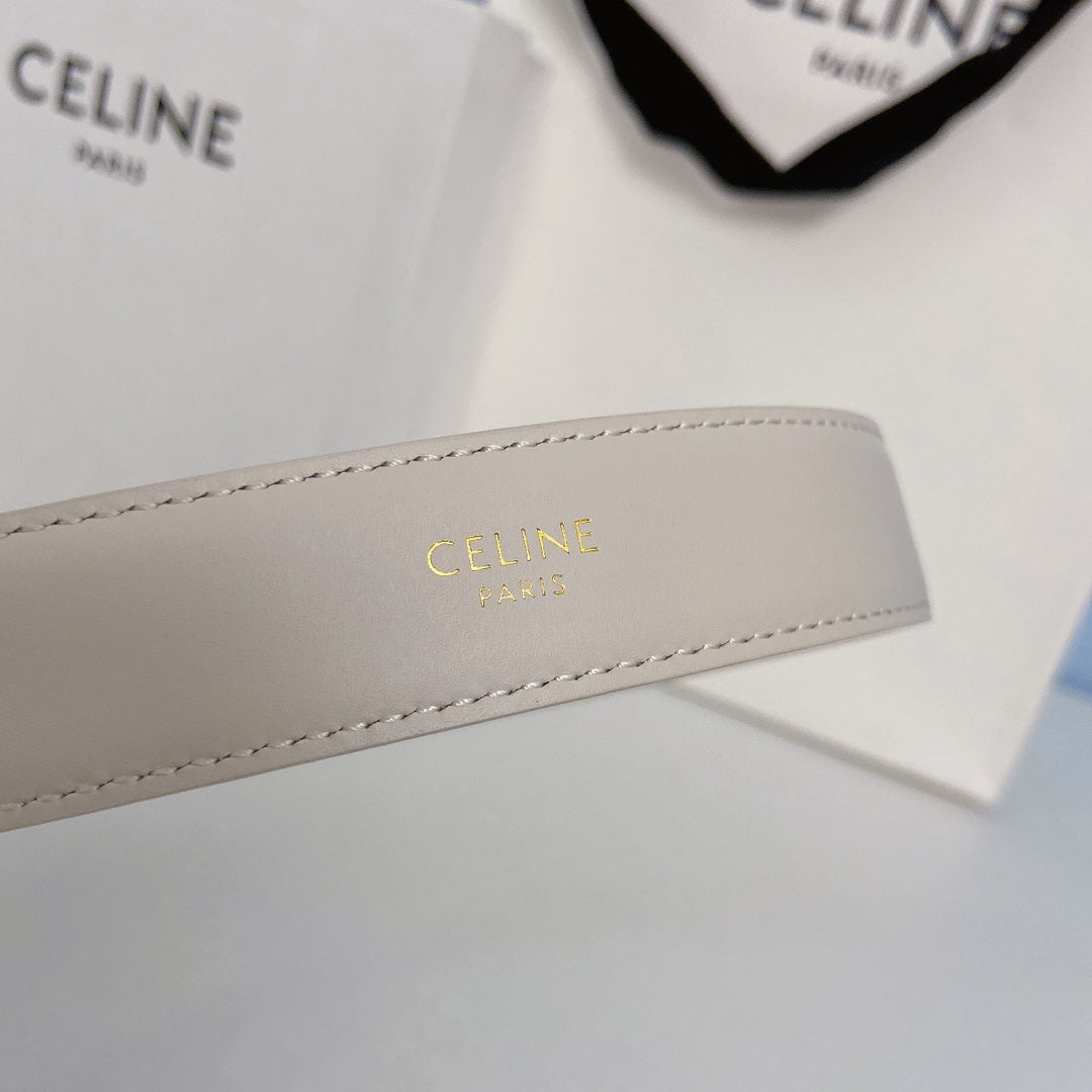 Medium Spike Belt 25mm White Calfskin Loop Gold Gold Finishing