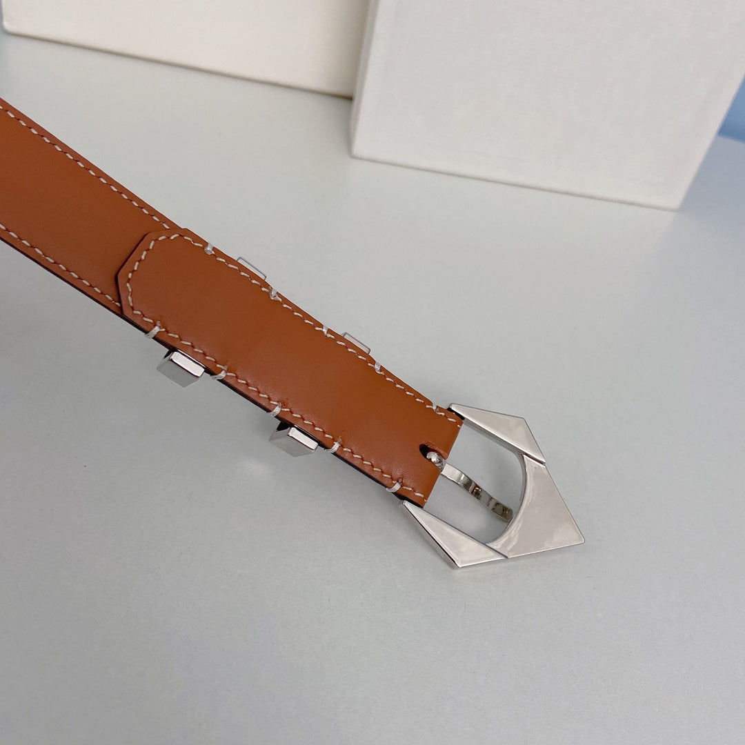 Medium Spike Belt 25mm Tan Calfskin Loop Silver Shw