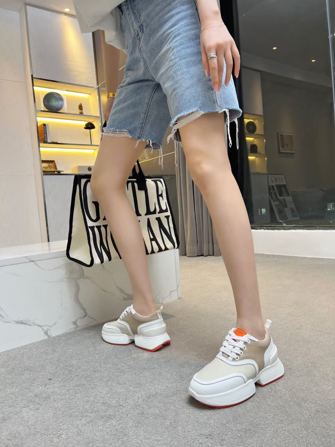 GIGA SNEAKER CARAMEL MIX LIGHT GRAY CALFSKIN