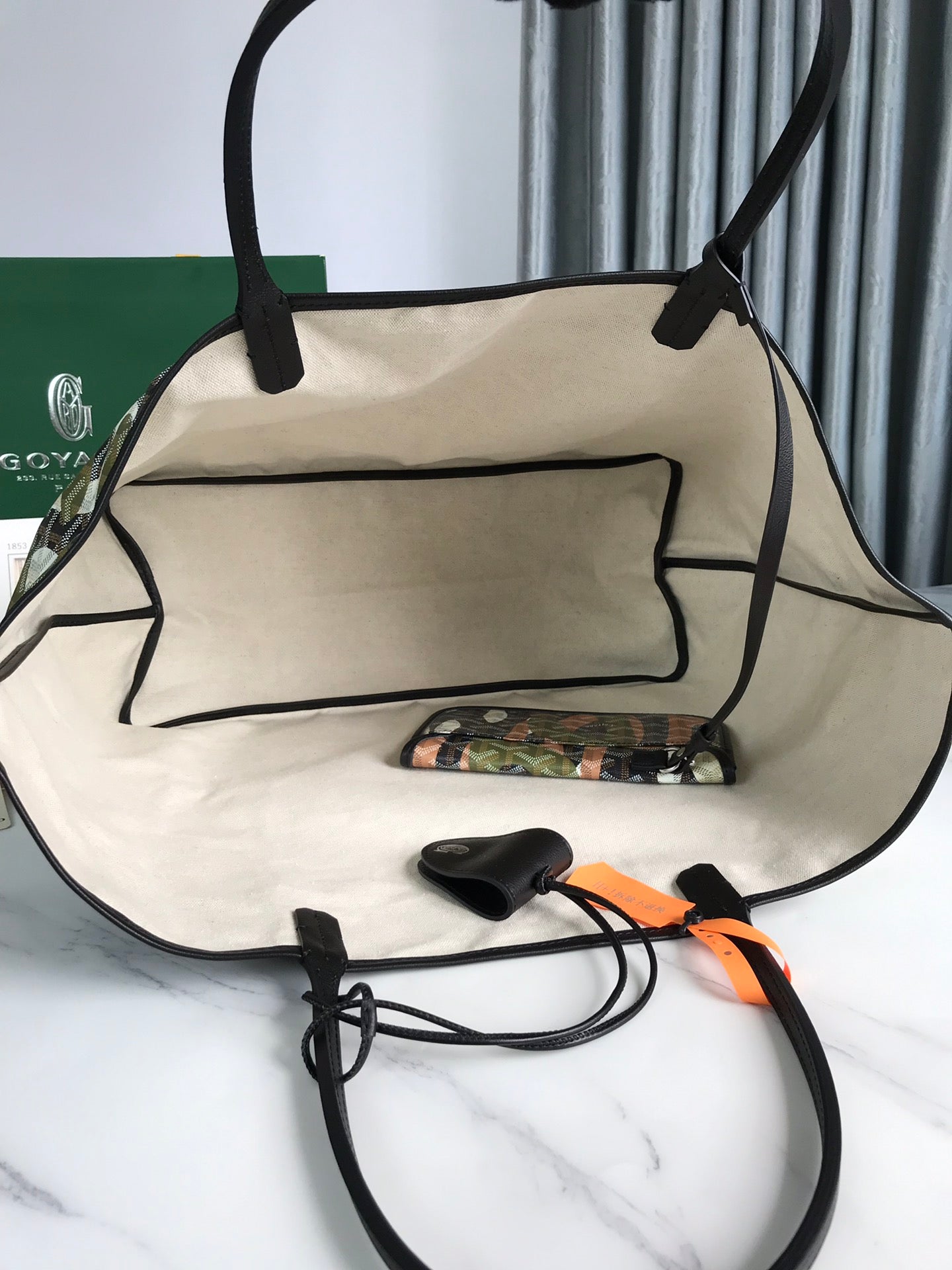 SAINT LOUIS GM BAG 40 IN GREEN LETTRES CAMOUFLAGE GOYARDINE CANVAS