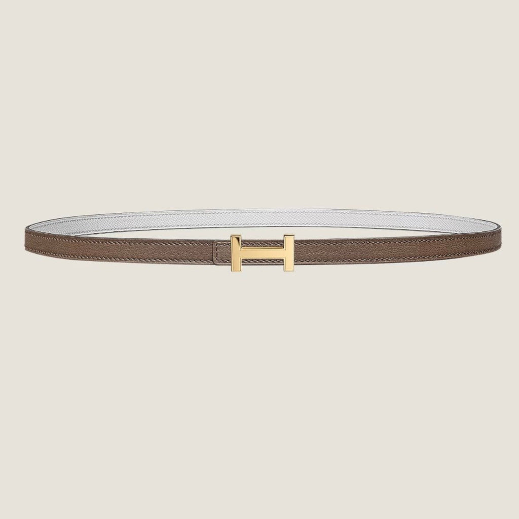 HM FOCUS BUCKLE & REVERSIBLE PEANUT BROWN AND WHITE LEATHER STRAP 13MM GOLD HARDWARE
