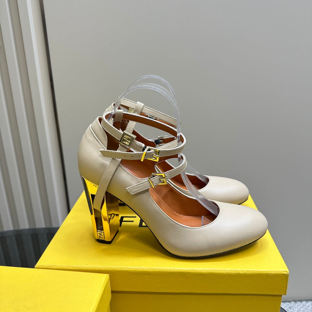 FENDI DELFINA HIGH-HEELED 85 MM SANDAL IN BEIGE LAMBSKIN