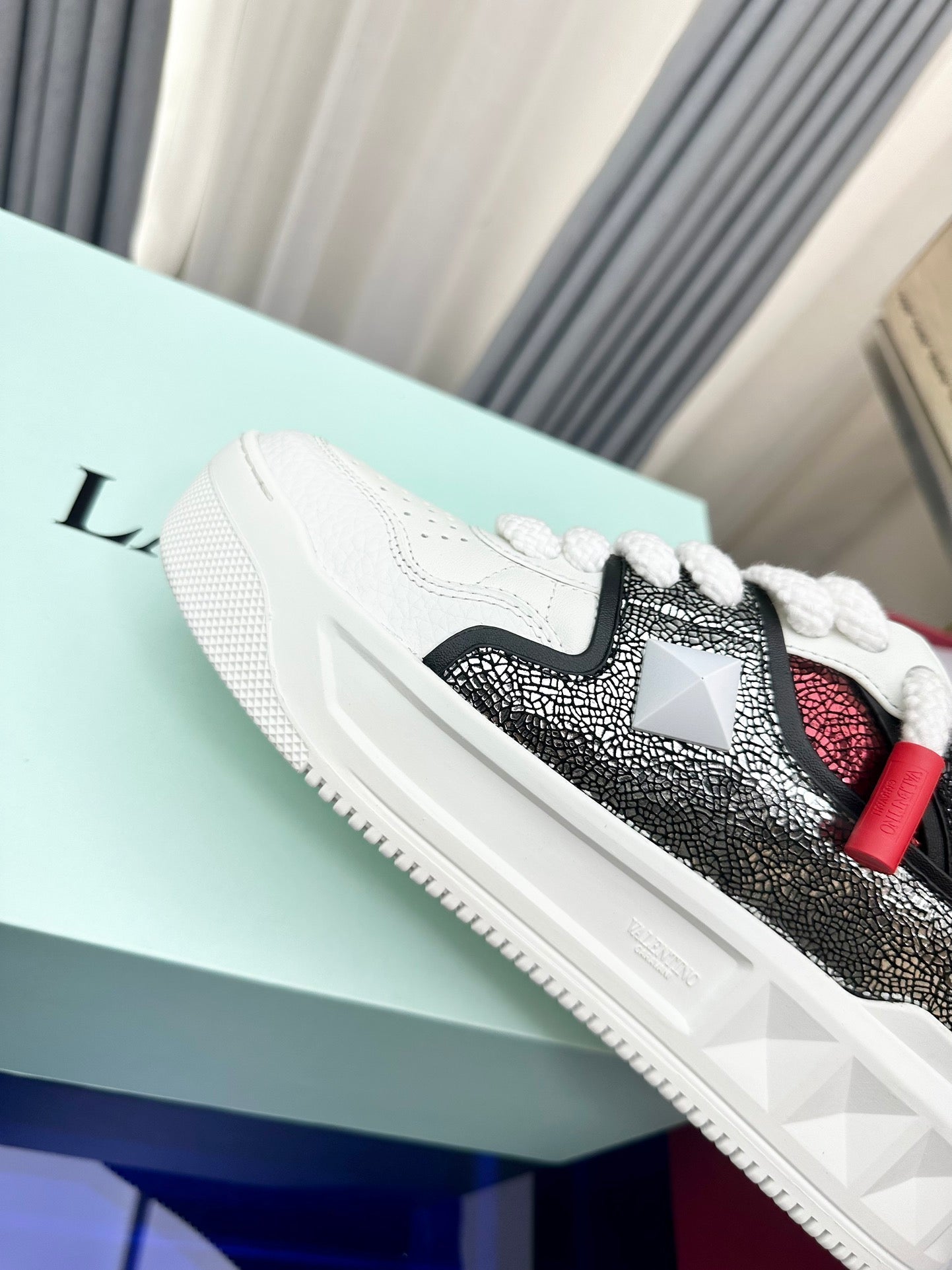 One Stud Xl Low-Top Sneaker Black White Red Nappa Leather Fabric