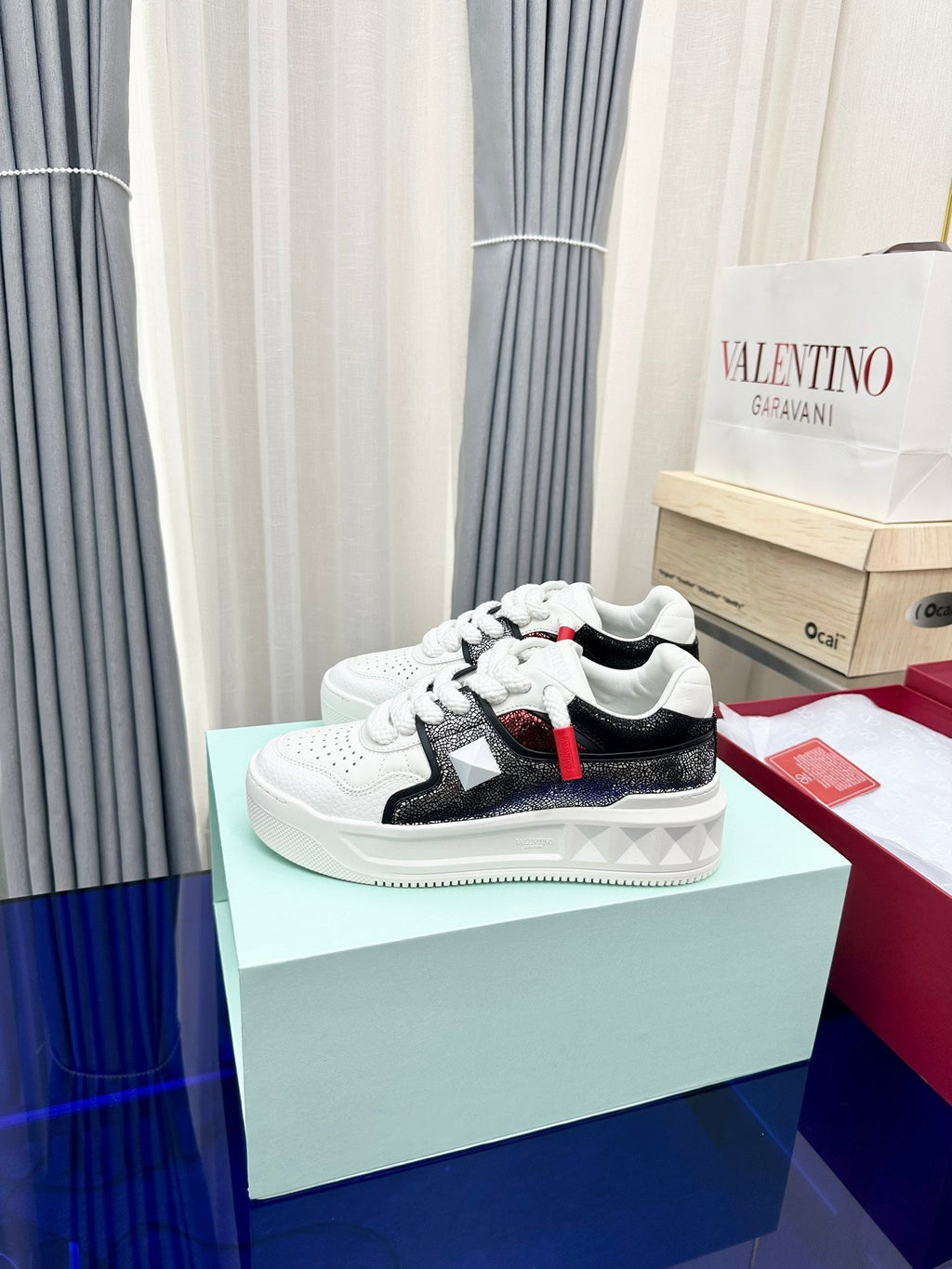 One Stud Xl Low-Top Sneaker Black White Red Nappa Leather Fabric