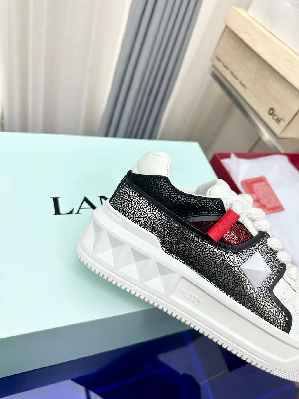 One Stud Xl Low-Top Sneaker Black White Red Nappa Leather Fabric